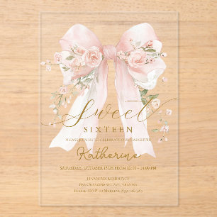 Pink Floral Bow Sweet sixteen invitation