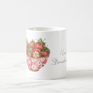 Pink Floral Bowl Strawberries Coffee Mug