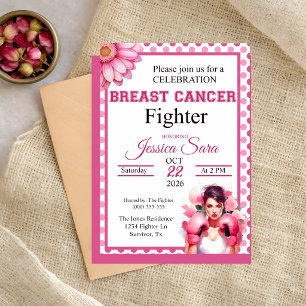 Pink Floral Boxing Cancer Awareness Invitation