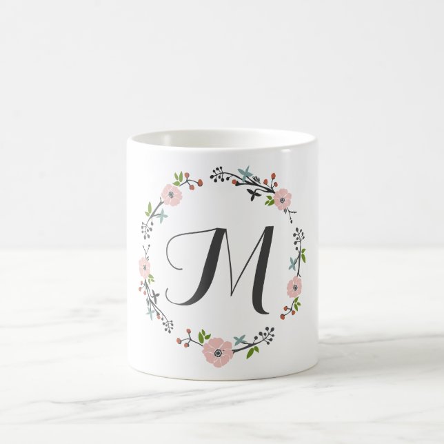 Pink Floral Branch Wreath | Monogram Mug (Center)