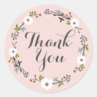 Pink Floral Branch Wreath | Thank you Sticker