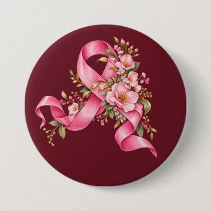 Pink Floral Breast Cancer Awareness Ribbon 7.5 Cm Round Badge