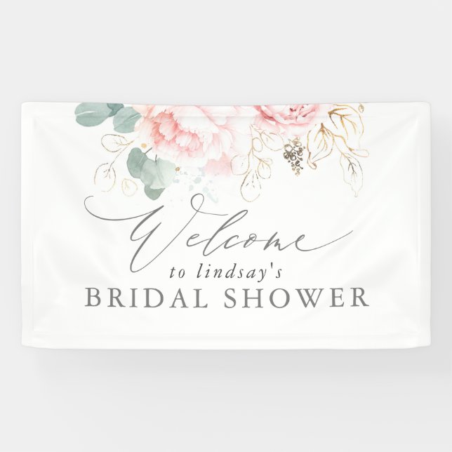 Pink Floral Bridal / Baby Shower Welcome Banner (Horizontal)