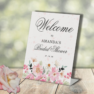 Pink Floral Bridal Brunch Welcome Pedestal Sign
