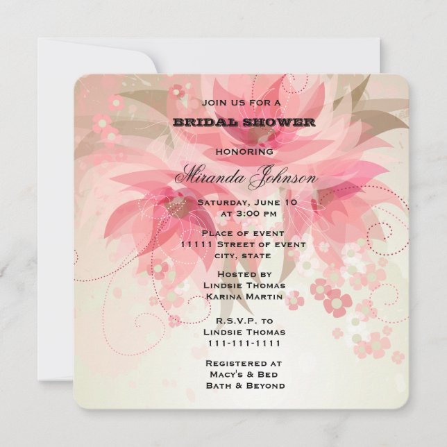 Pink Floral Bridal Invitation (Front)