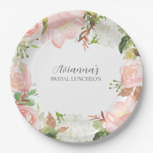 Pink Floral Bridal Luncheon Paper Plate
