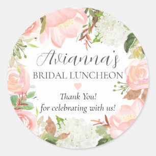 Pink Floral Bridal Luncheon Thank You Favour Classic Round Sticker