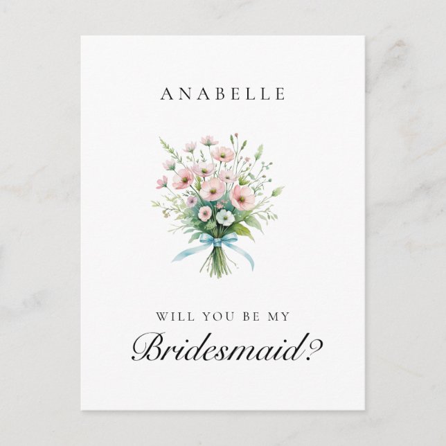 Pink Floral Bridal Party Bridesmaid Proposal Postcard (Front)