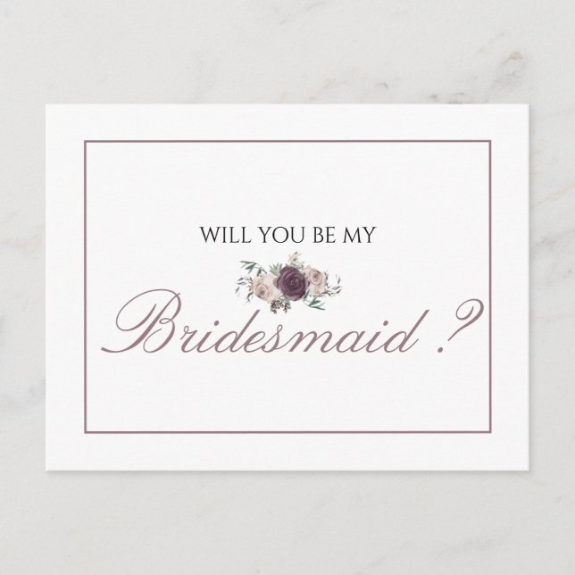 Pink Floral Bridal Party Will You Be My Bridesmaid Invitation Postcard (Front)