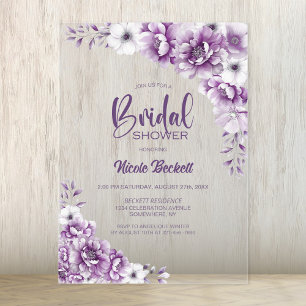 Pink Floral Bridal Shower Acrylic Invitations