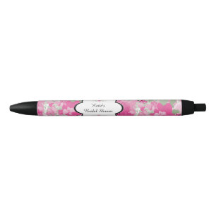 Pink Floral, Bridal Shower Black Ink Pen