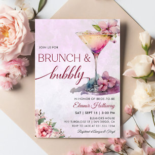 Pink Floral Bridal Shower Brunch and Bubbly Invitation