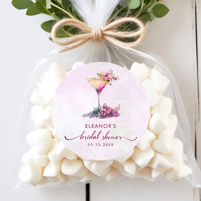 Pink Floral Bridal Shower  Classic Round Sticker (Creator Uploaded)