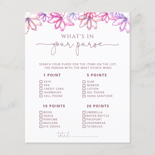 Pink Floral Bridal Shower Game (Front)