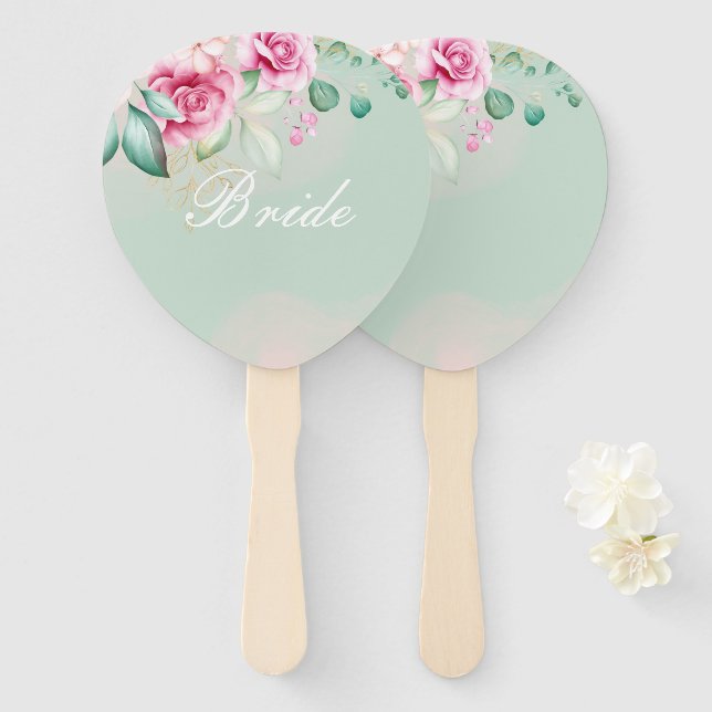 Pink floral bridal shower  hand fan (Front and Back)