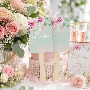 Pink floral bridal shower  hand fan