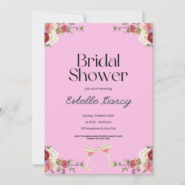 Pink Floral Bridal Shower Invitation (Front)