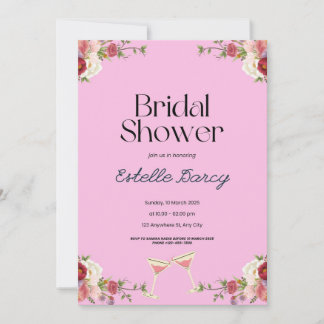 Pink Floral Bridal Shower Invitation