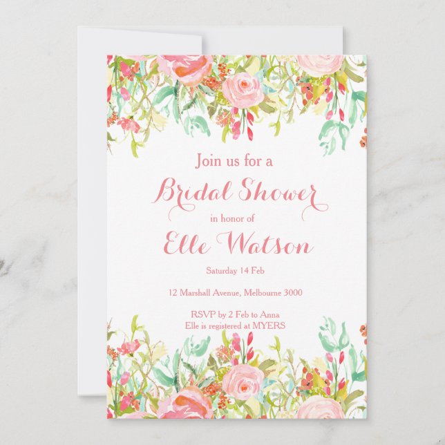 Pink Floral Bridal Shower Invitation (Front)