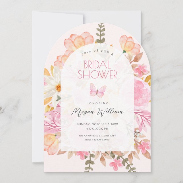 Pink floral bridal shower invitation (Front)