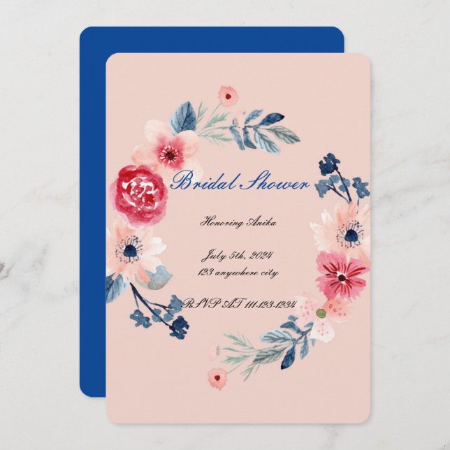 Pink floral bridal shower invitation  (Front/Back)