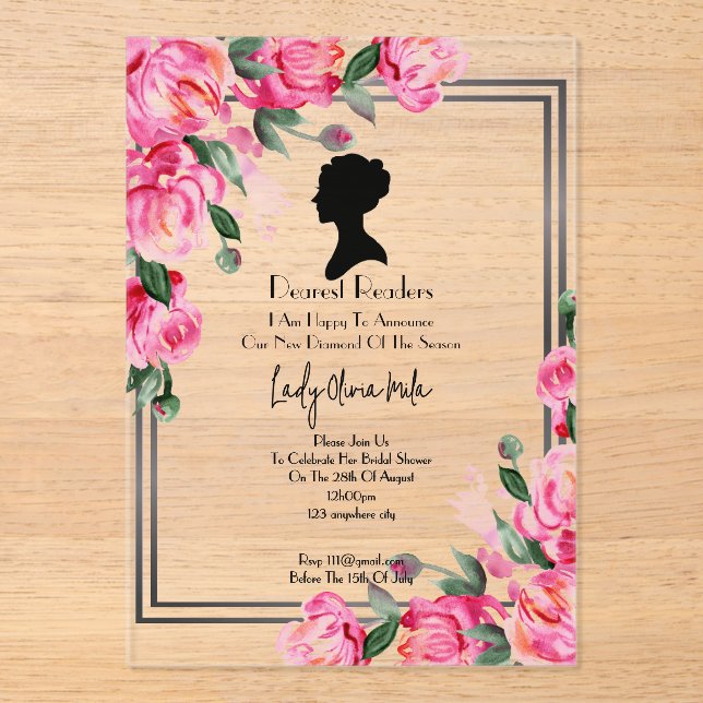 Pink floral bridal shower invitation  (Front)