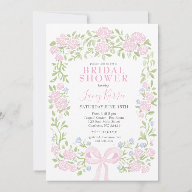 Pink  Floral Bridal Shower Invitation (Front)