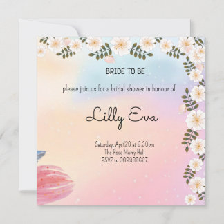 pink floral bridal shower invitation card