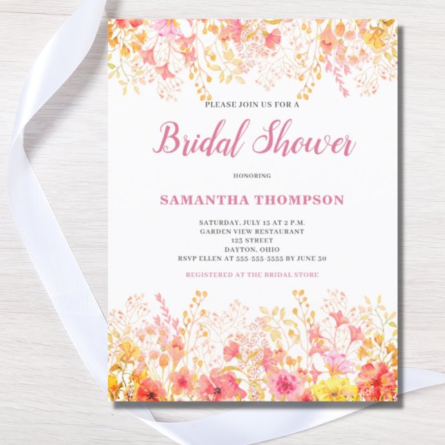 Pink Floral Bridal Shower Invitation Postcard (Creator Uploaded)