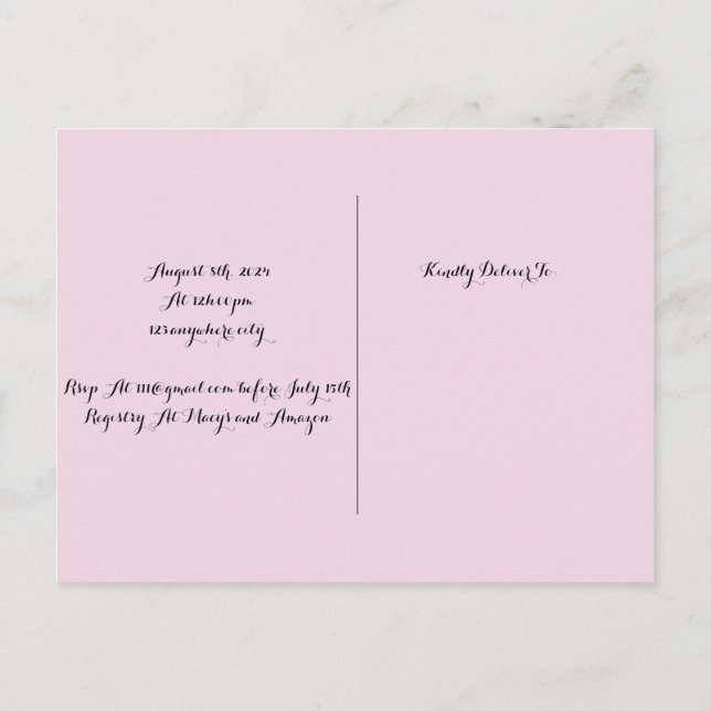 PINK FLORAL BRIDAL SHOWER INVITATION POSTCARD (Back)