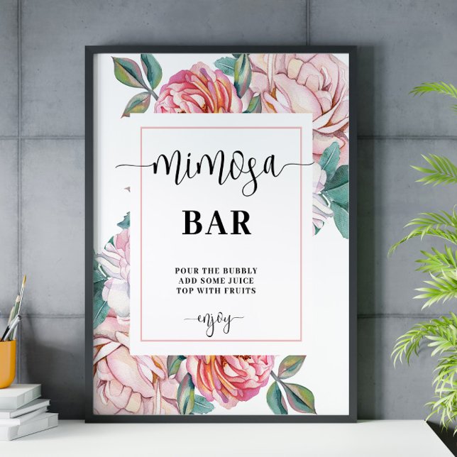 Pink Floral Bridal Shower Mimosa Bar sign (Creator Uploaded)