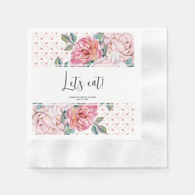 Pink Floral Bridal Shower Paper Coined Napkin (Front)