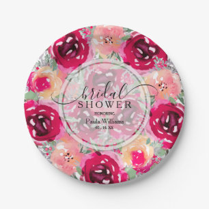 Pink Floral Bridal Shower Paper Plate