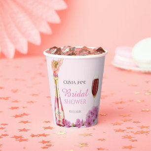 Pink Floral Bridal Shower Petals and Prosecco  Paper Cups