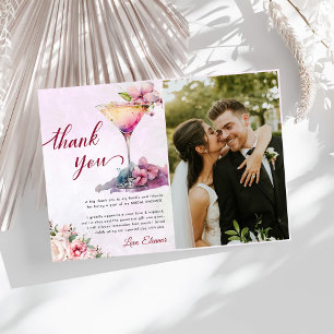Pink Floral Bridal Shower Photo Thank You Card
