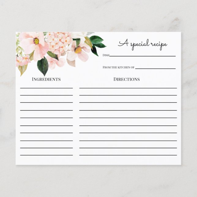 Pink Floral Bridal Shower Recipe card (Front)