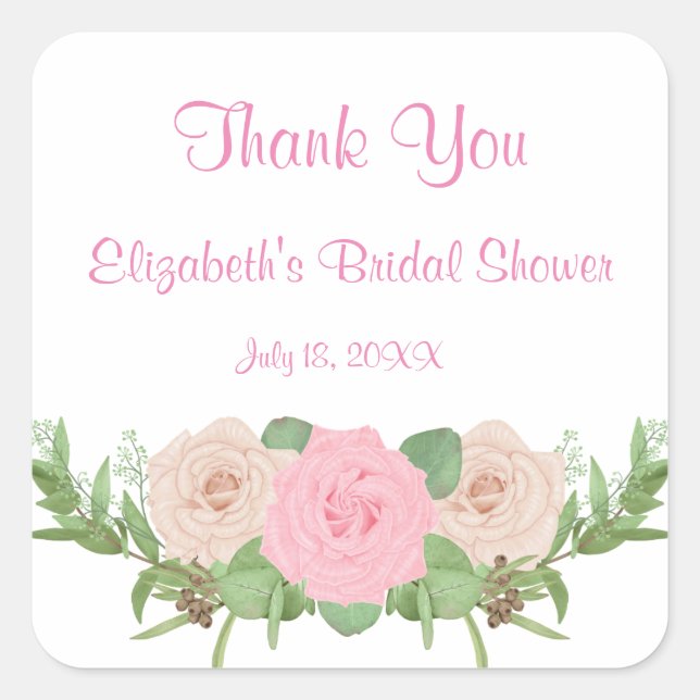 Pink Floral Bridal Shower Square Sticker (Front)