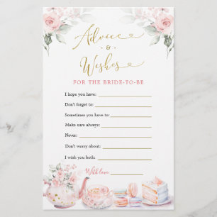 Pink Floral Bridal Shower Tea Party Advice Card