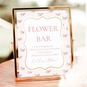Pink Floral Bridal Shower Tea Party Flower Bar Poster