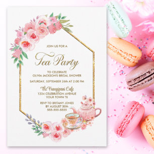 Pink Floral Bridal Shower Tea Party Invitation