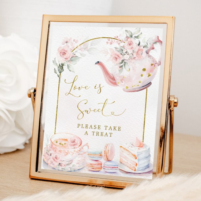 Pink Floral Bridal Shower Tea Party Love is Sweet Poster (Creator Uploaded)