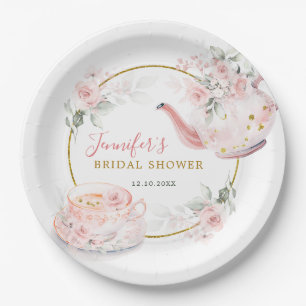 Pink Floral Bridal Shower Tea Party Paper Plate
