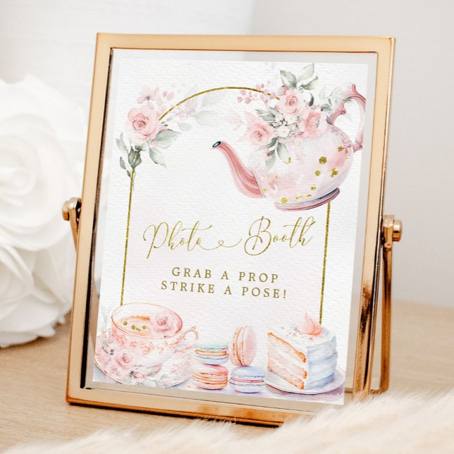 Pink Floral Bridal Shower Tea Party Photo Booth Poster (Creator Uploaded)