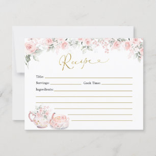 Pink Floral Bridal Shower Tea Party Recipe Card