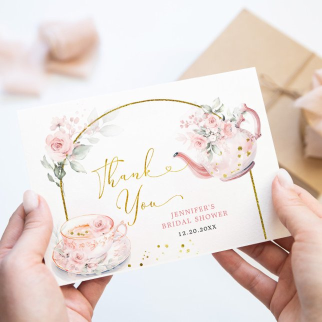 Pink Floral Bridal Shower Tea Party Thank You Card (Creator Uploaded)