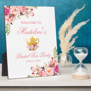 Pink Floral Bridal Shower Tea Party Welcome Plaque