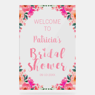 Pink Floral Bridal Shower Welcome Acrylic Sign