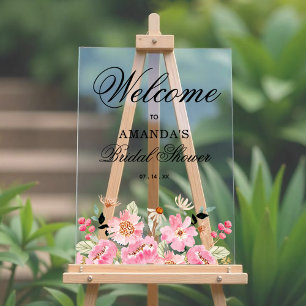 Pink Floral Bridal Shower Welcome Acrylic Sign