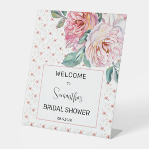Pink Floral Bridal Shower Welcome Pedestal Sign