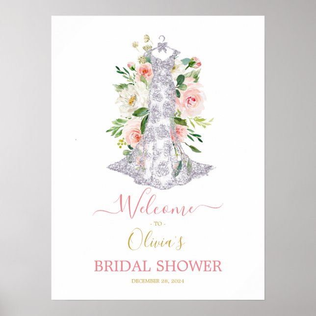 Pink Floral Bridal Shower Welcome Sign (Front)